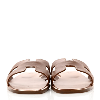 Hermes Box Calfskin Oran Sandals 37.5 Gold 2 of 10