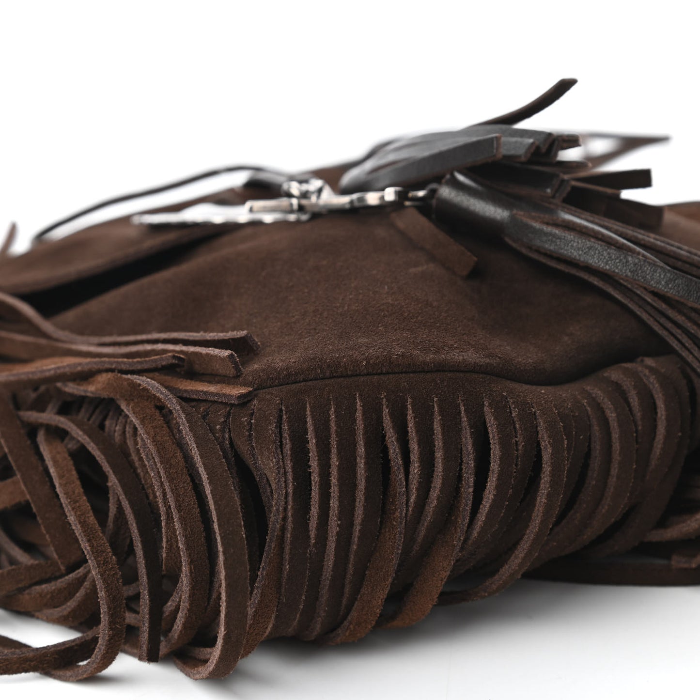 Suede Fringe Flat Anita Crossbody Bag Coffy Marrone