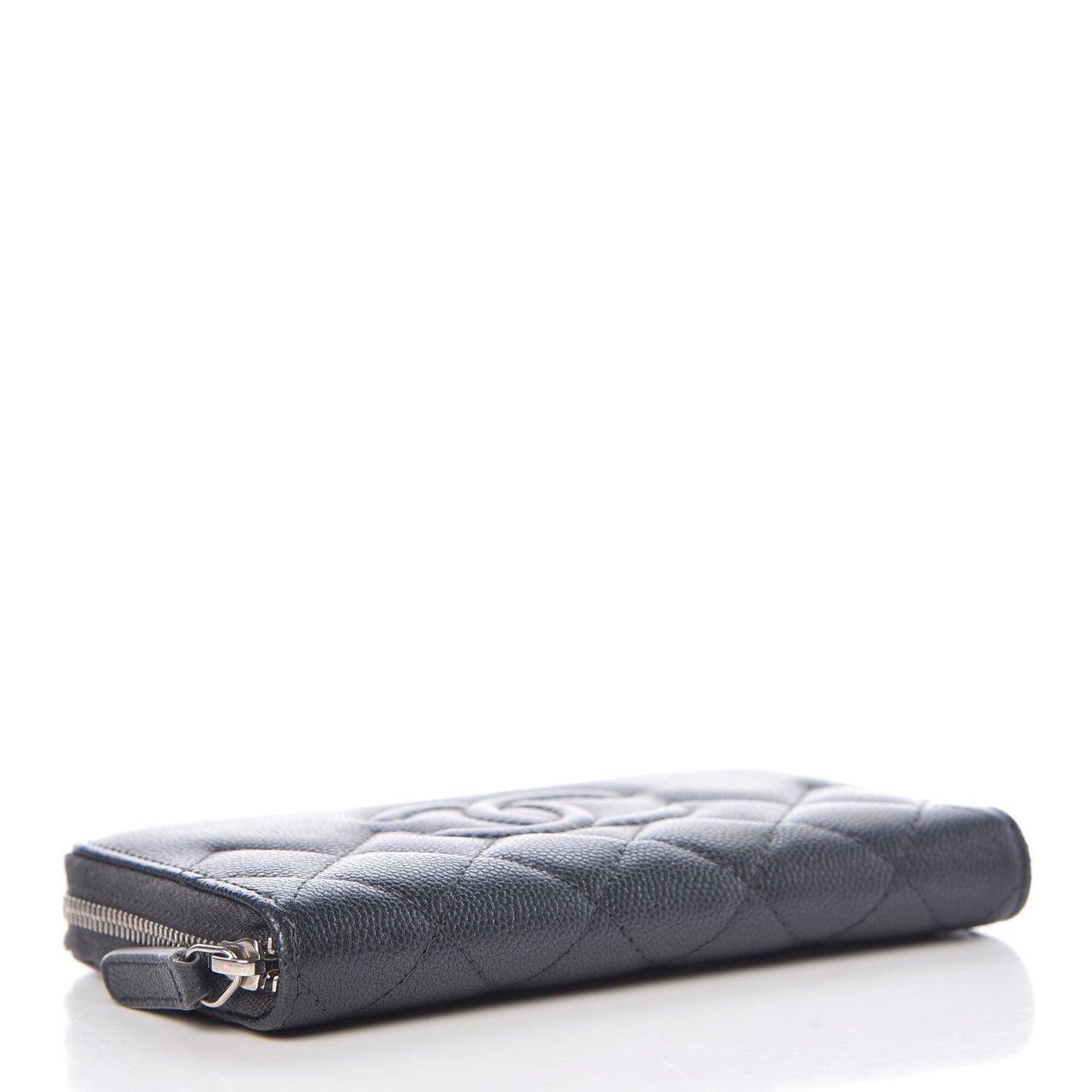 Metallic Caviar Quilted Medium Maxi CC Zip Around Wallet Black