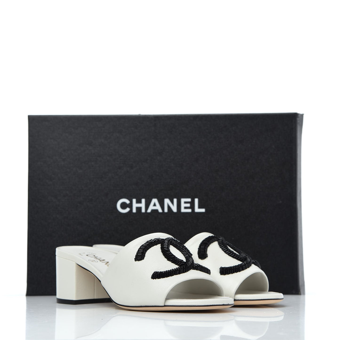 Lambskin Beaded CC Mule Sandal 36 White