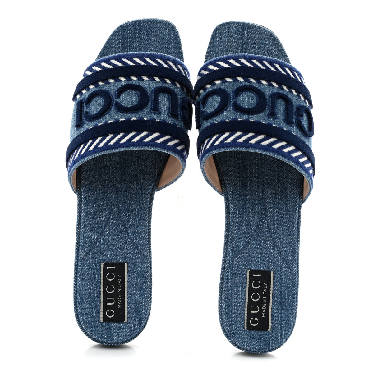 Gucci Plain Spain Denim Logo Slide Sandals 38.5 Light Blue 2 of 9