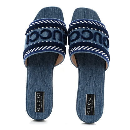Gucci Plain Spain Denim Logo Slide Sandals 38.5 Light Blue 2 of 9