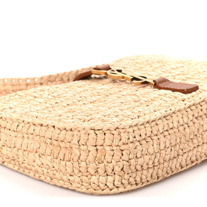 Saint Laurent Raffia Calfskin Le 5 A 7 Mini Hobo Natural Brick 8 of 9