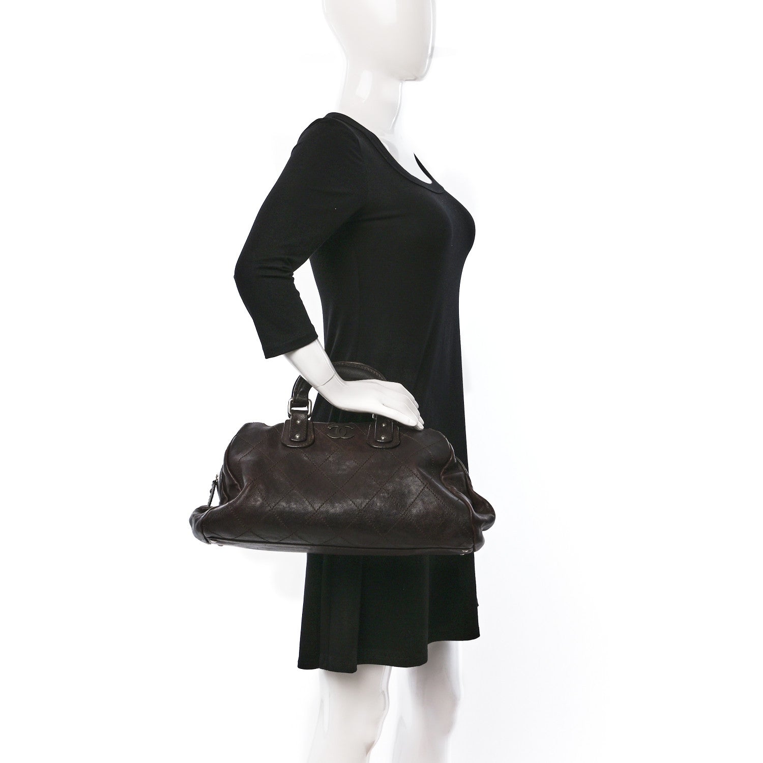 Chanel Caviar Quilted Bowler Tote Brown 2 of 15