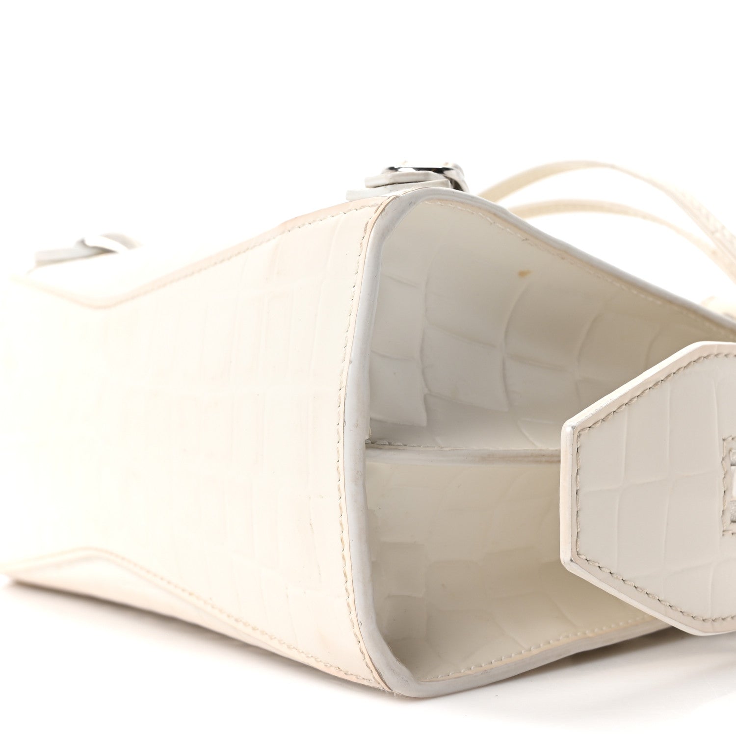 Balenciaga Semi Shiny Calfskin Crocodile Embossed Neo Classic Silver Hardware Nano City Crossbody White 17 of 17