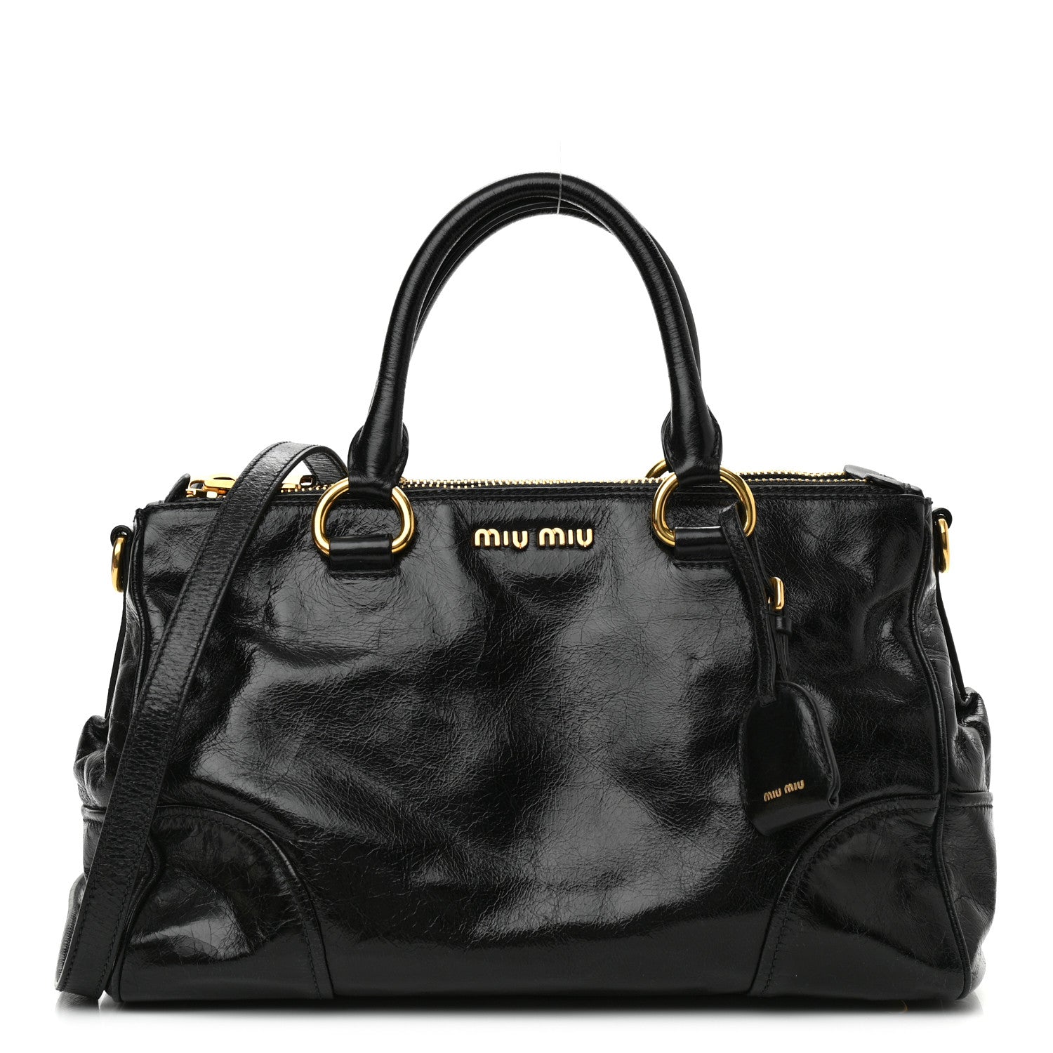 Miu Miu Vitello Shine Top Handle Satchel Black 1 of 9