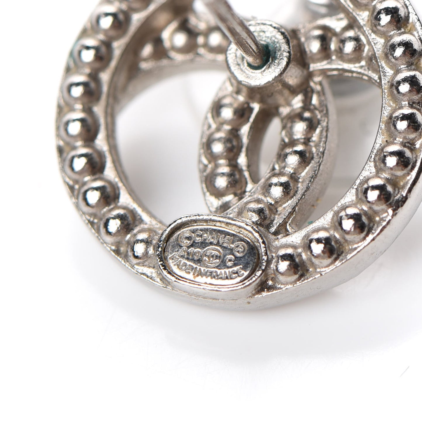 Crystal CC Round Earrings Silver