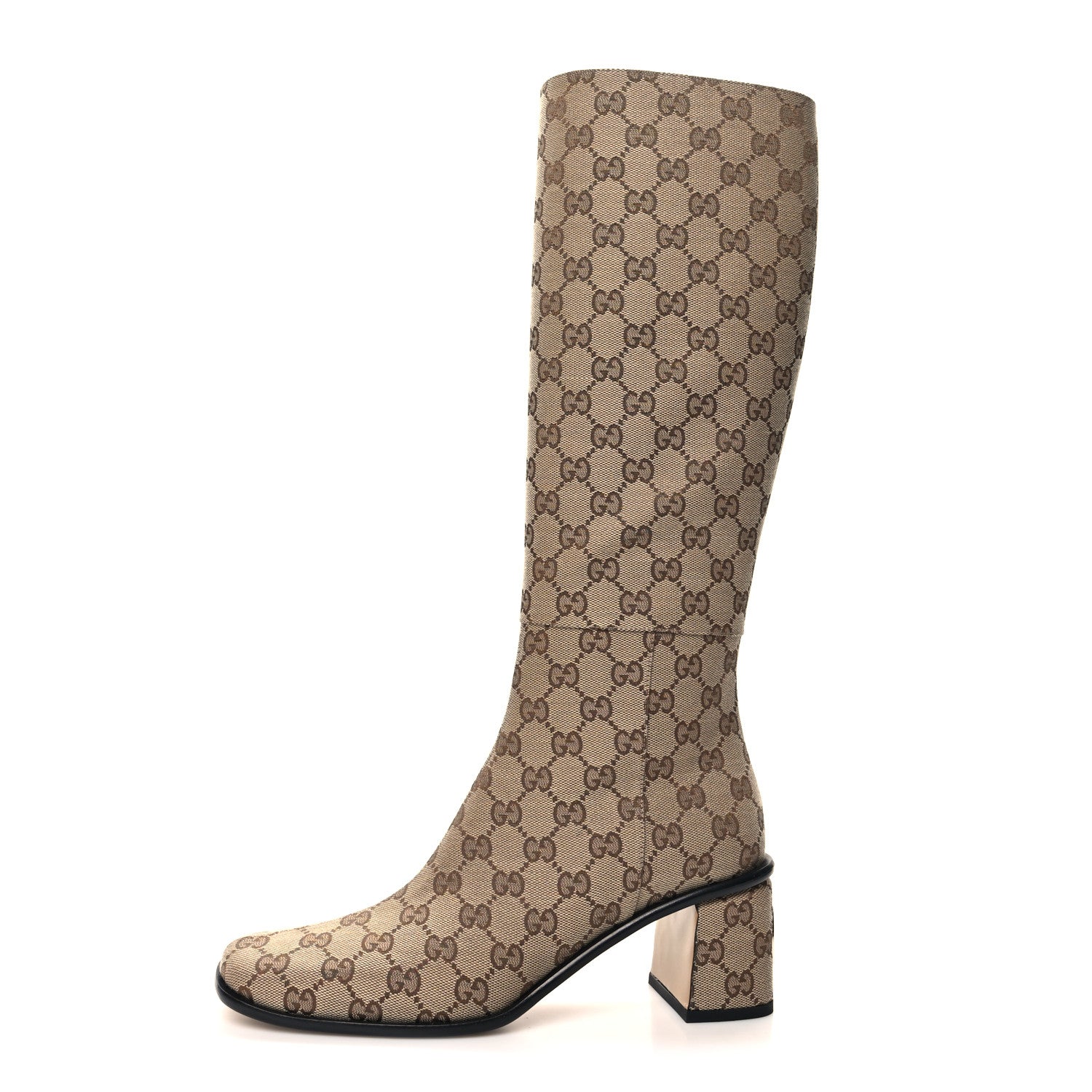 Gucci GG Supreme Knee High Boots 38.5 Beige Ebony New Acero 1 of 7