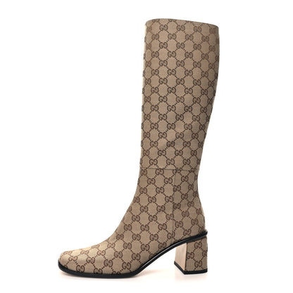 Gucci GG Supreme Knee High Boots 38.5 Beige Ebony New Acero 1 of 7