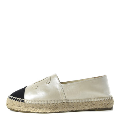 Chanel Iridescent Goatskin CC Espadrilles 37 Ivory Black 1 of 10