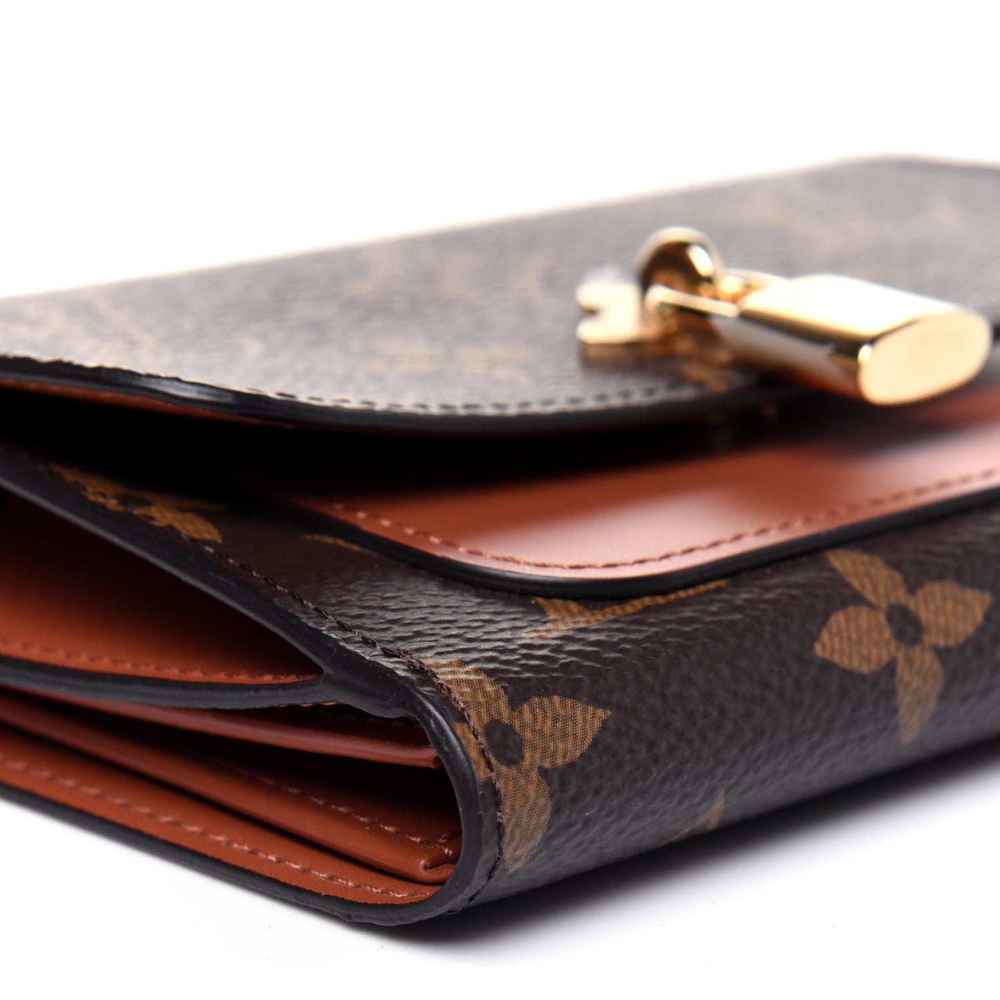 Monogram Flower Lock Compact Wallet Caramel