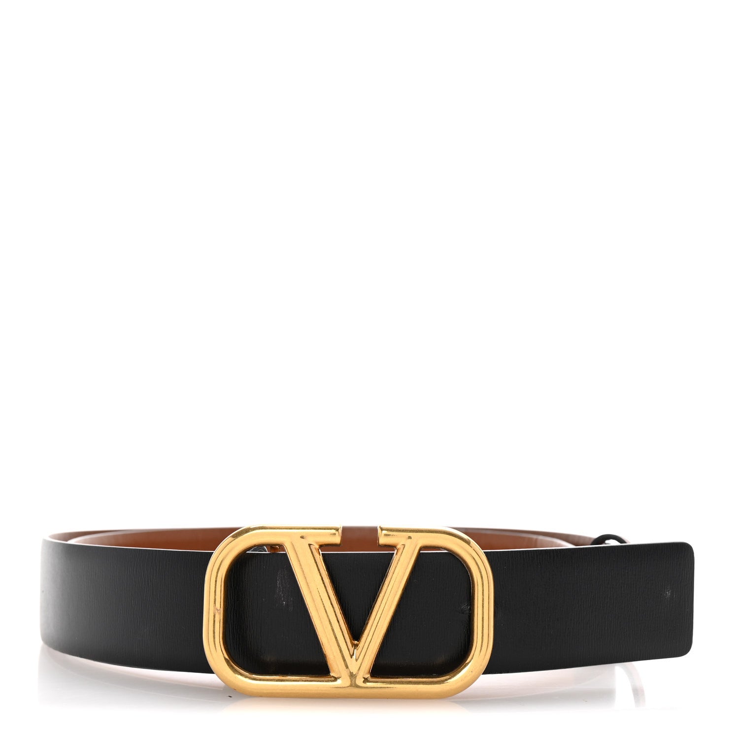 Valentino Garavani Glossy Calfskin VLogo Reversible 30mm Belt 80 32 Saddle Brown Black 1 of 6