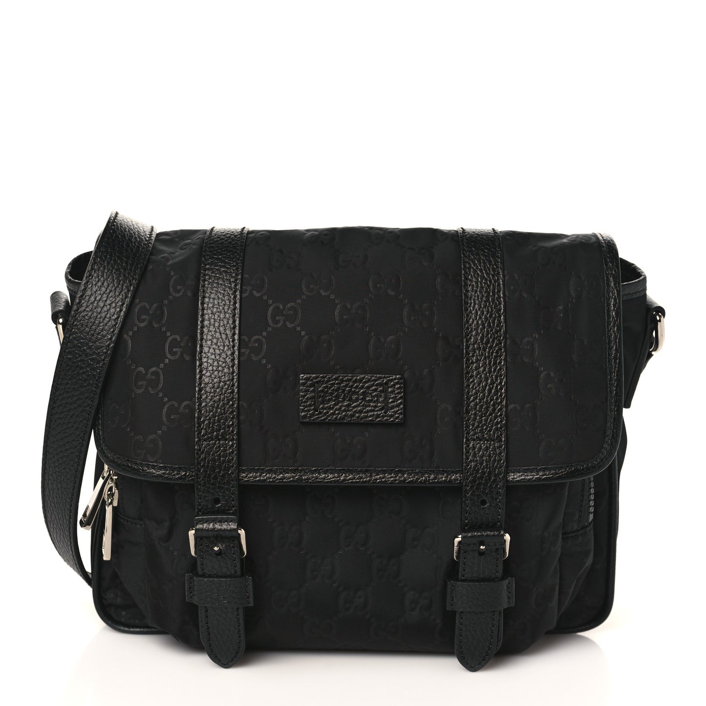 Nylon Monogram Double Buckle Flap Messenger Bag Black
