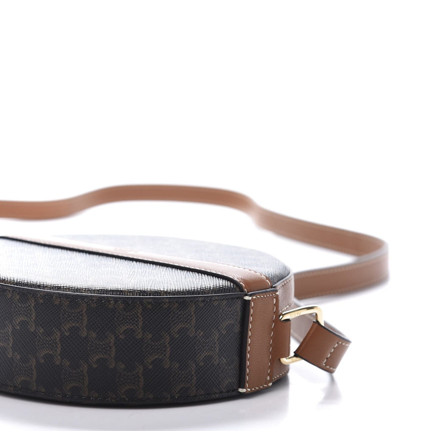 Lambskin Triomphe Canvas Round Purse On Strap Black Tan