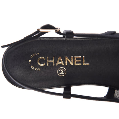 Chanel Mesh Grosgrain Cap Toe CC Slingback Sandals 38 Black 8 of 11