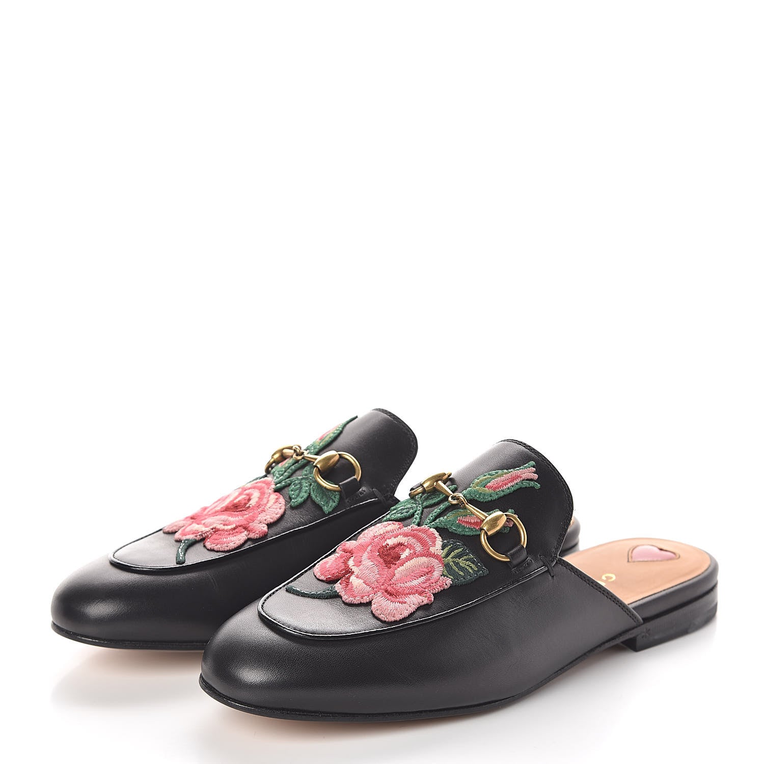 Gucci Calfskin Flower Embroidered Princetown Slippers 37 Black 3 of 8