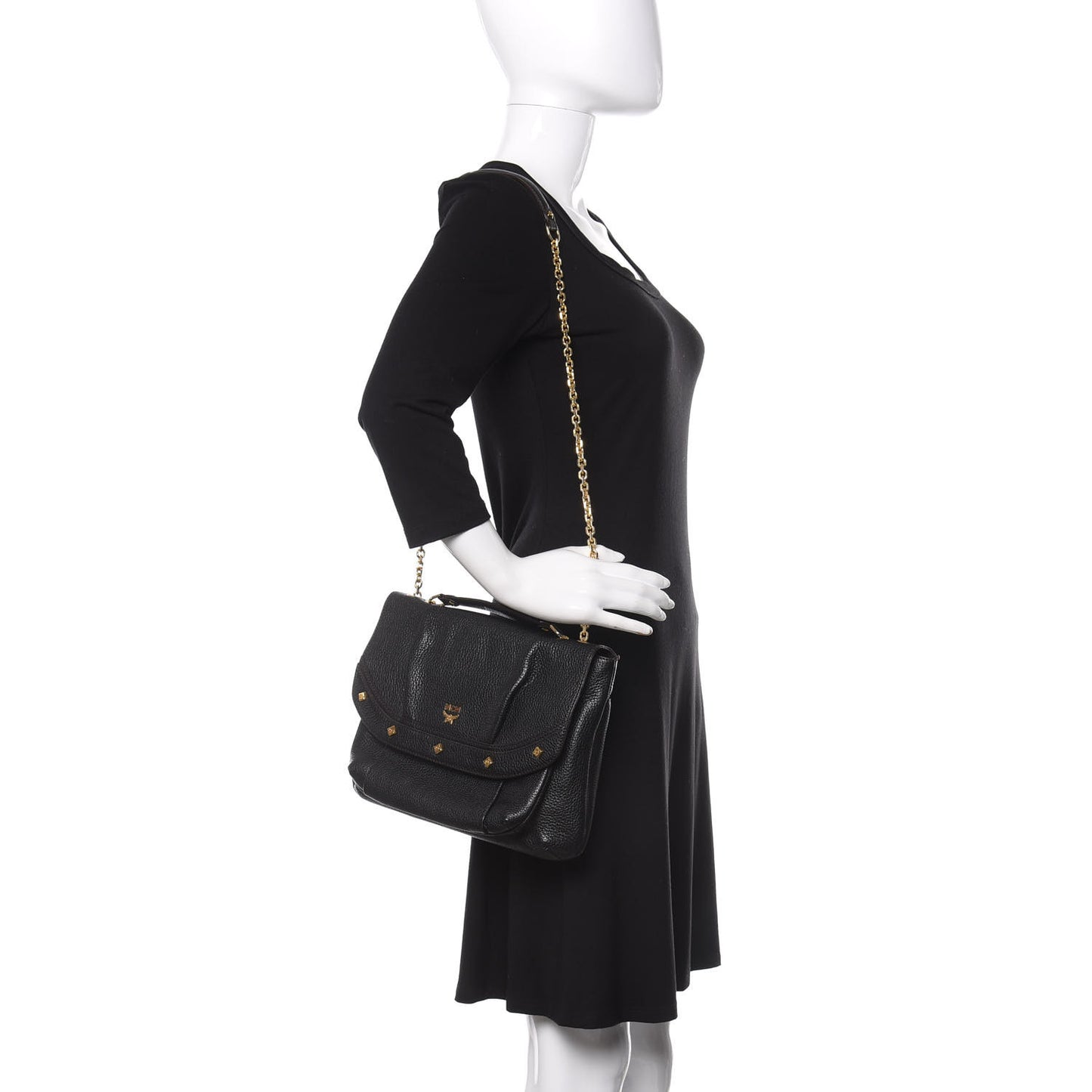 Grained Calfskin Studded Shoulder Bag Black