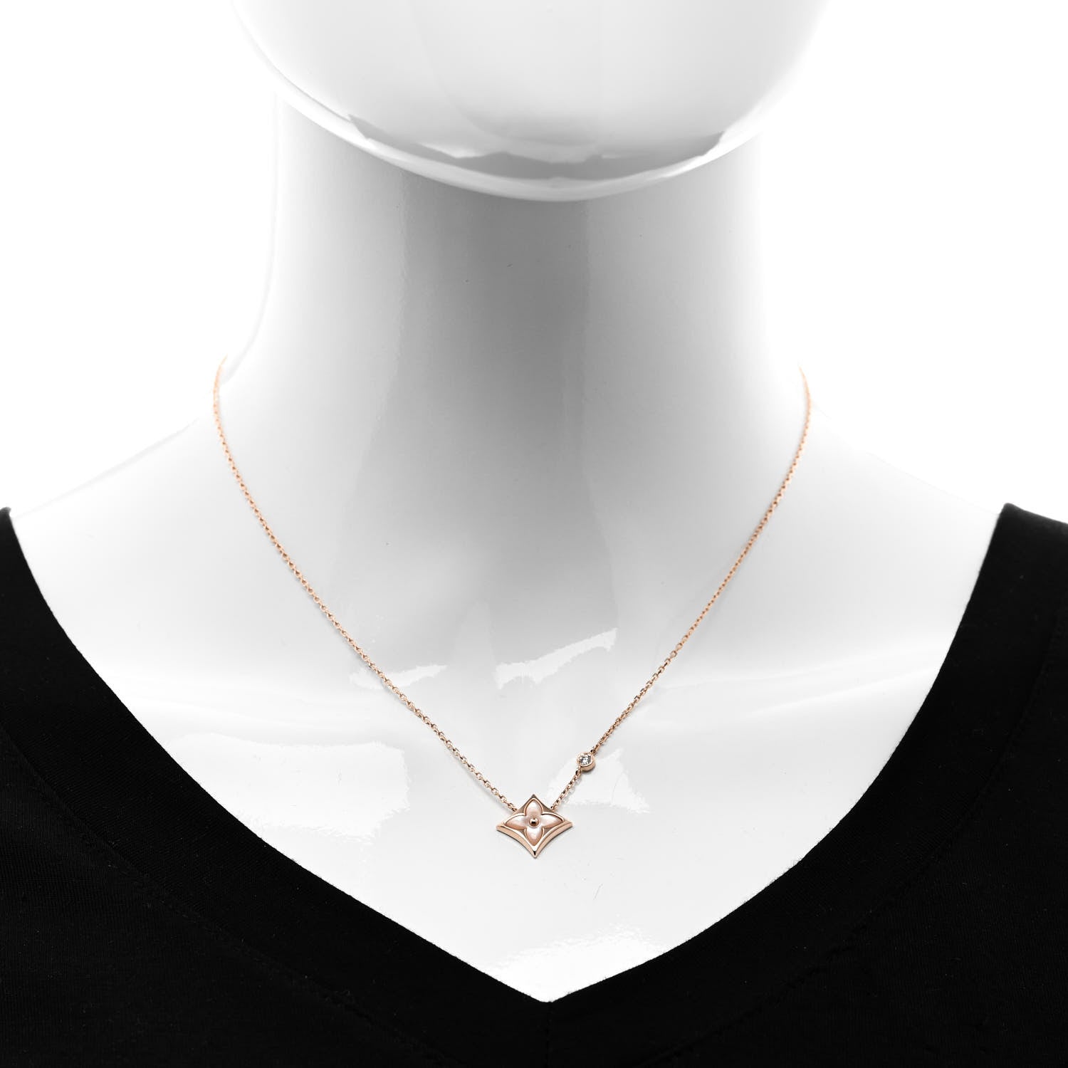 Louis Vuitton 18K Pink Gold Diamond Pink Mother of Pearl Color Blossom BB Star Pendant Necklace 2 of 5