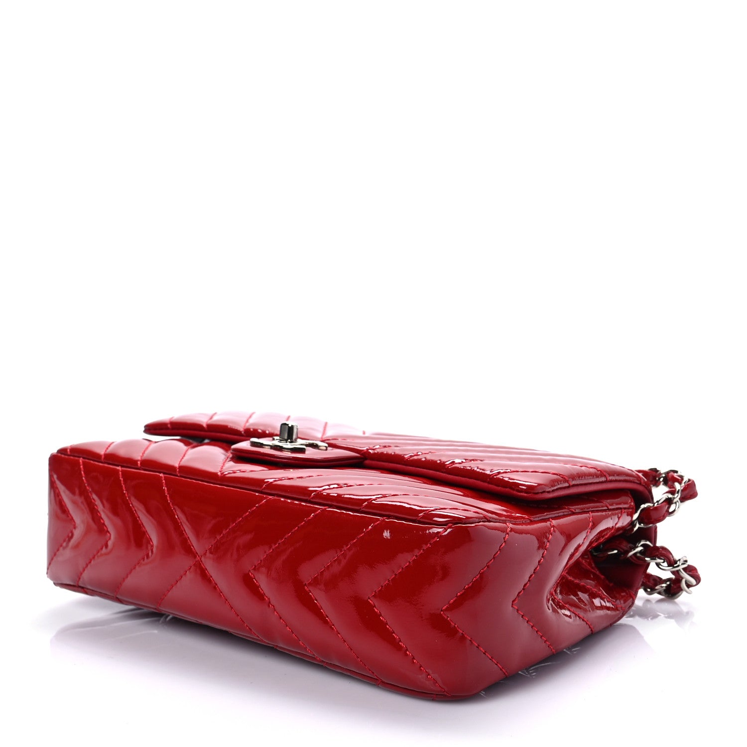 Chanel Patent Chevron Quilted Medium Single Flap Red 8 of 8