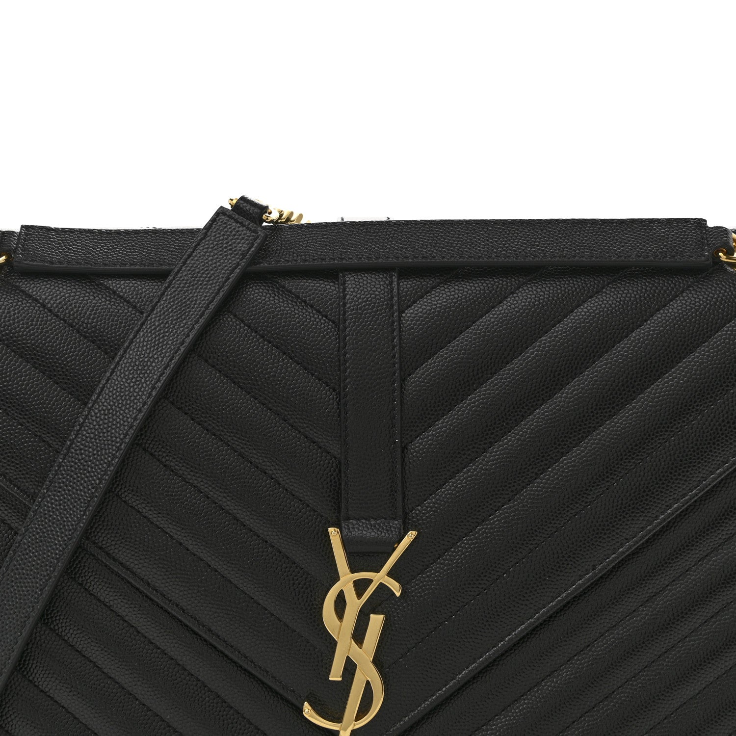 Saint Laurent Grain De Poudre Matelasse Chevron Large Monogram Satchel Black 9 of 13
