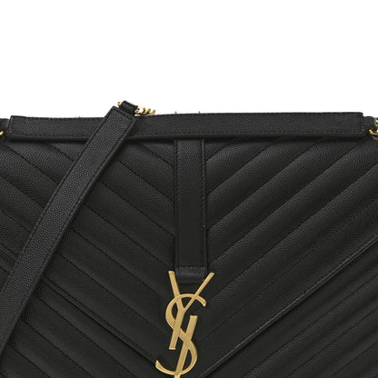 Saint Laurent Grain De Poudre Matelasse Chevron Large Monogram Satchel Black 9 of 13