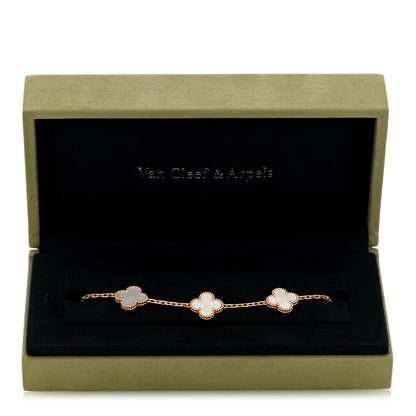Van Cleef & Arpels 18K Yellow Gold Mother of Pearl 5 Motifs Vintage Alhambra Bracelet 4 of 4