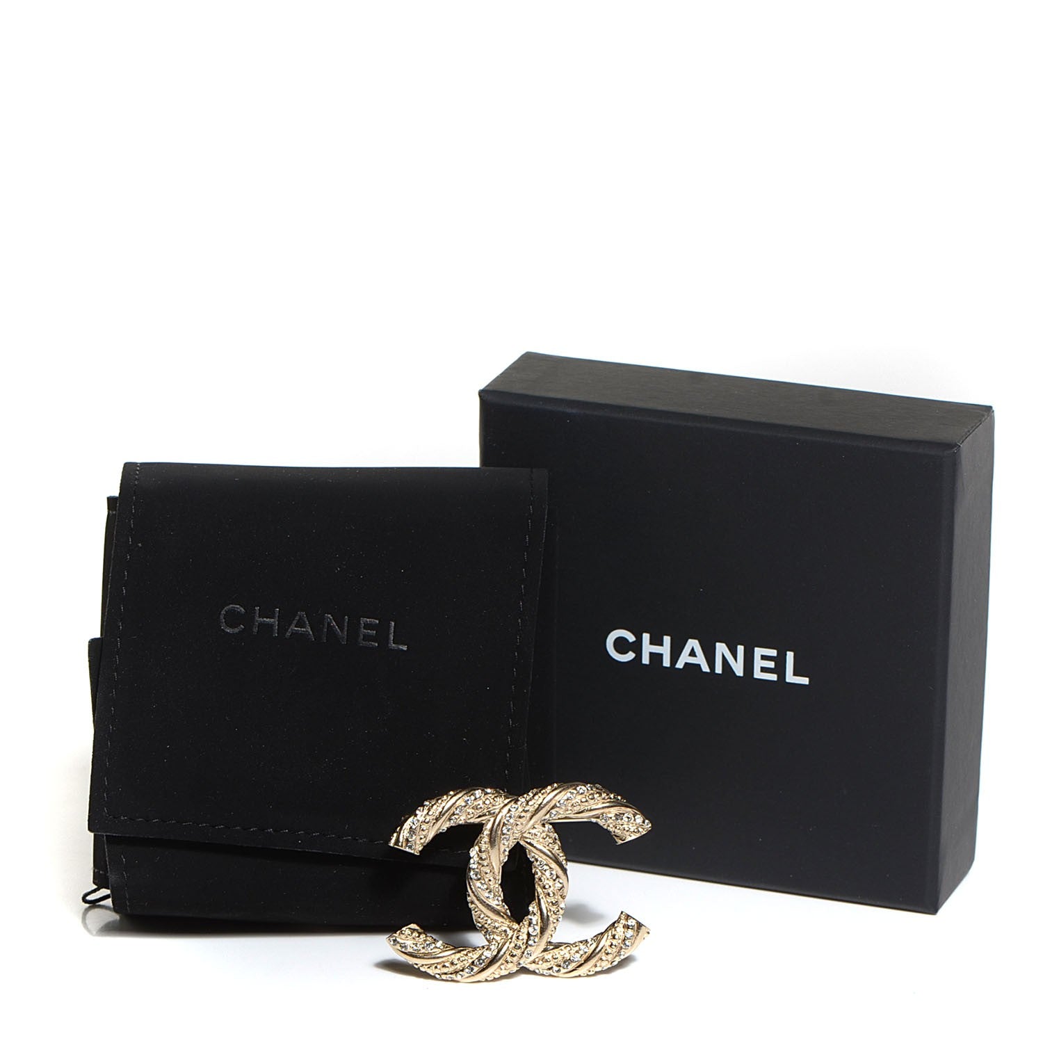 Chanel Crystal Twisted CC Brooch Light Gold 5 of 5