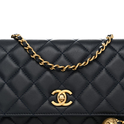 Chanel Lambskin Quilted Pearl Crush Wallet on Chain WOC Navy 9 of 12