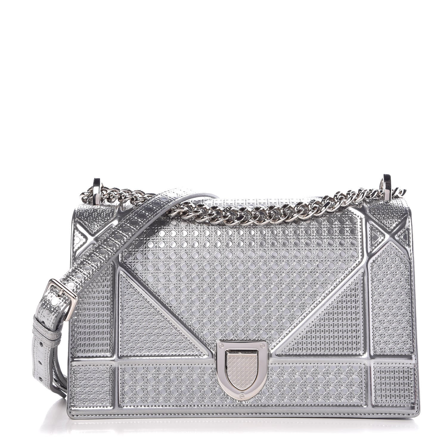 Christian Dior Metallic Patent Micro-Cannage Medium Diorama Flap Bag Silver 1 of 6