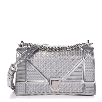 Christian Dior Metallic Patent Micro-Cannage Medium Diorama Flap Bag Silver 1 of 6