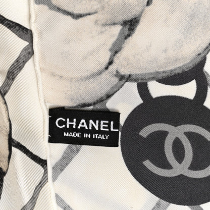 Chanel Silk Camellia CC Square Scarf Ivory 3 of 3
