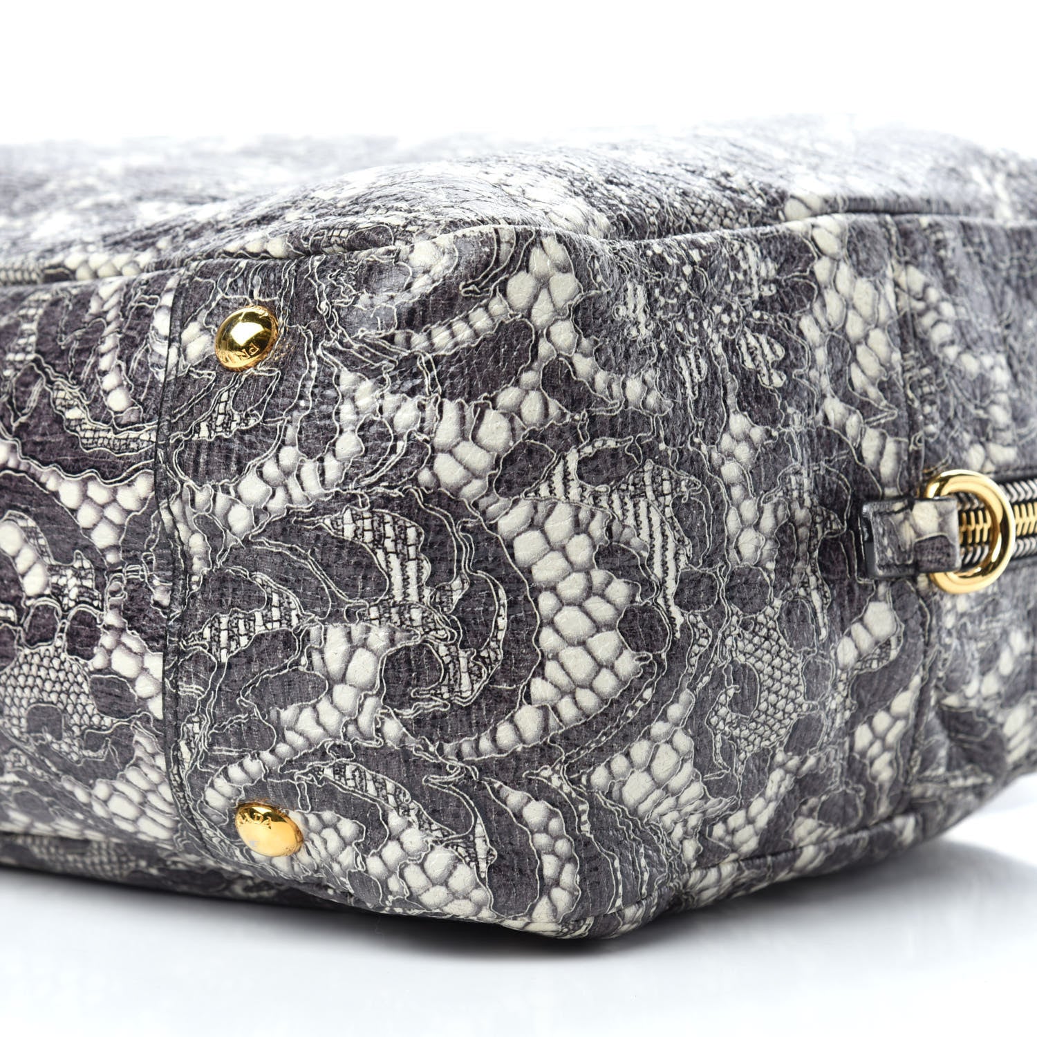 Prada Cervo Lux Print Lace Bauletto Bag Talco 7 of 11