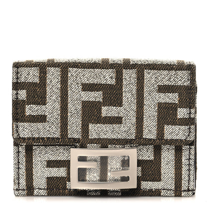 Fendi Fabric Jacquard FF 1974 Micro Trifold Baguette Wallet Ebano Argento 1 of 8