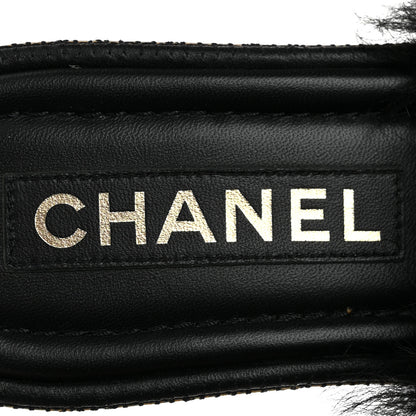 Chanel Shearling Lambskin CC Mules Sandal 37 Black White 8 of 10