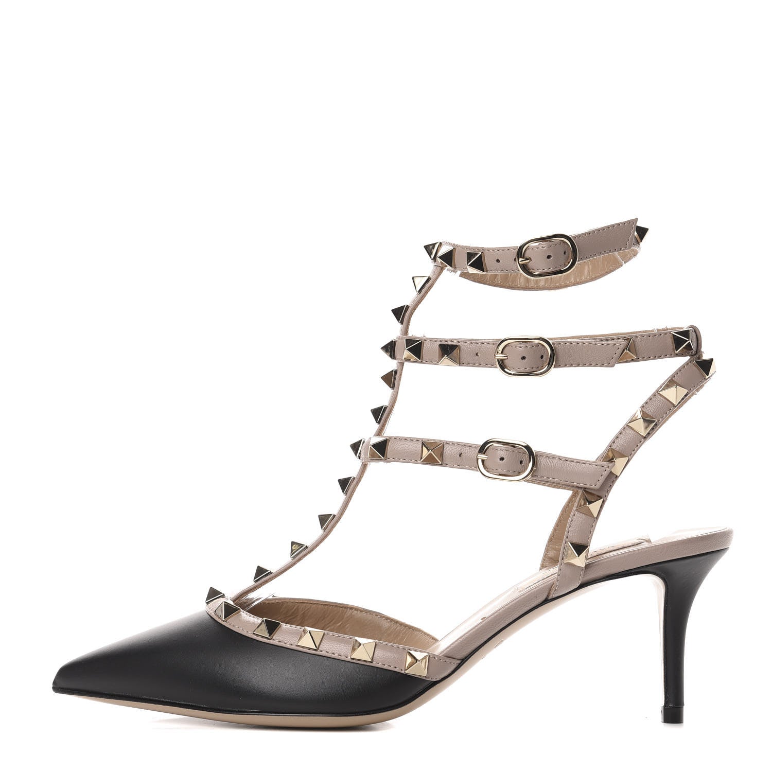 Valentino Garavani Calfskin Nappa Rockstud Ankle Strap 65mm Pumps 38 Black Poudre 1 of 9