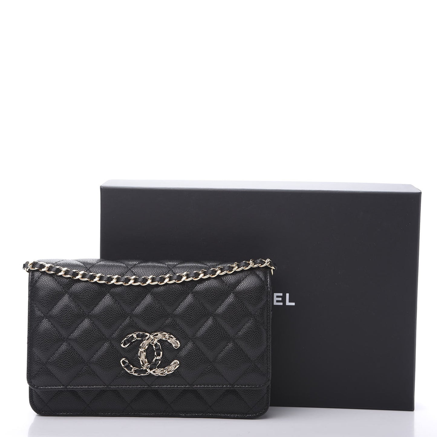 Caviar Quilted French New Wave Chain CC Wallet On Chain WOC Black