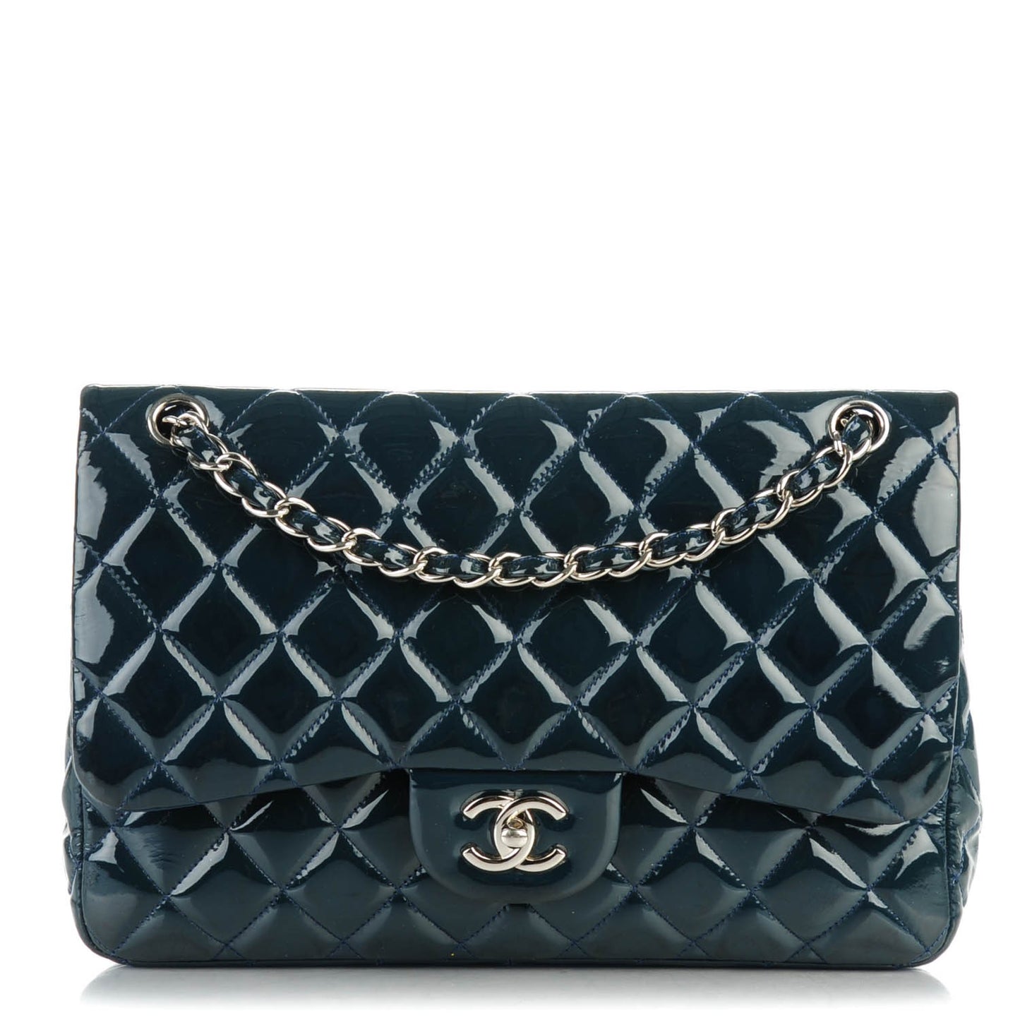 Patent Quilted Jumbo Double Flap Navy Blue