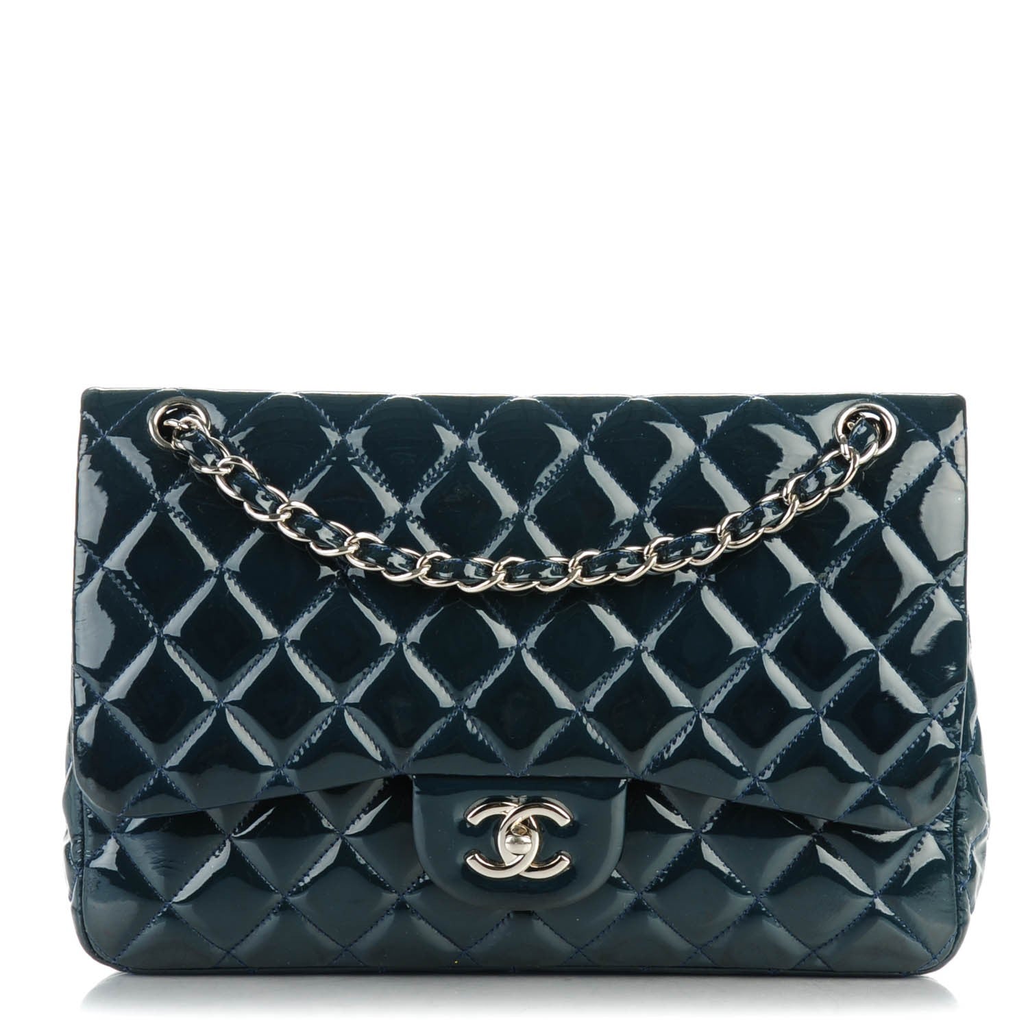 Chanel Patent Quilted Jumbo Double Flap Navy Blue 1 of 10