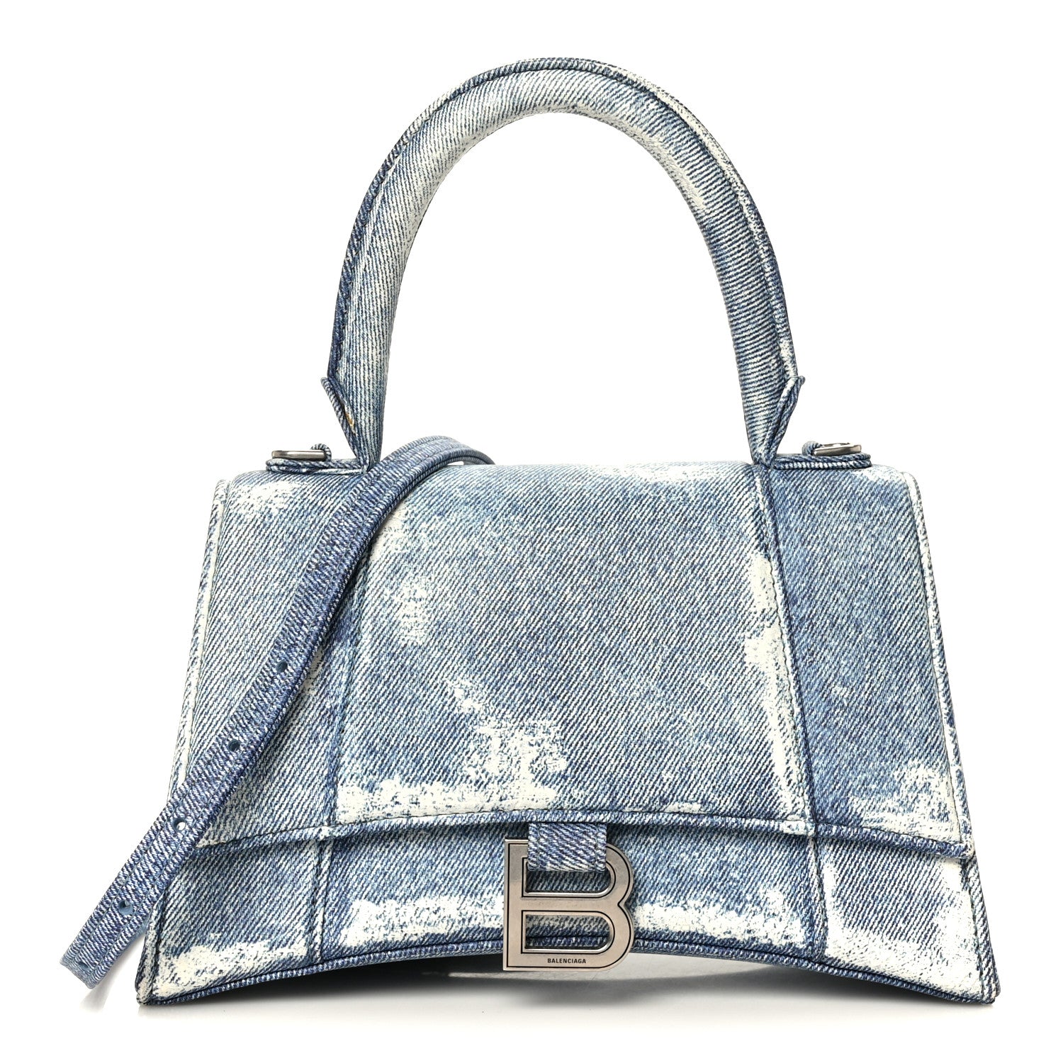 Balenciaga Nappa Denim Printed Small Hourglass Top Handle Bag Denim Blue 1 of 11