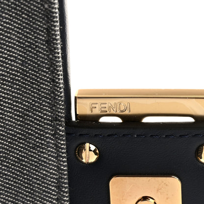 Fendi Chenille FF Embroidered Baguette Dark Blue Grey 6 of 9