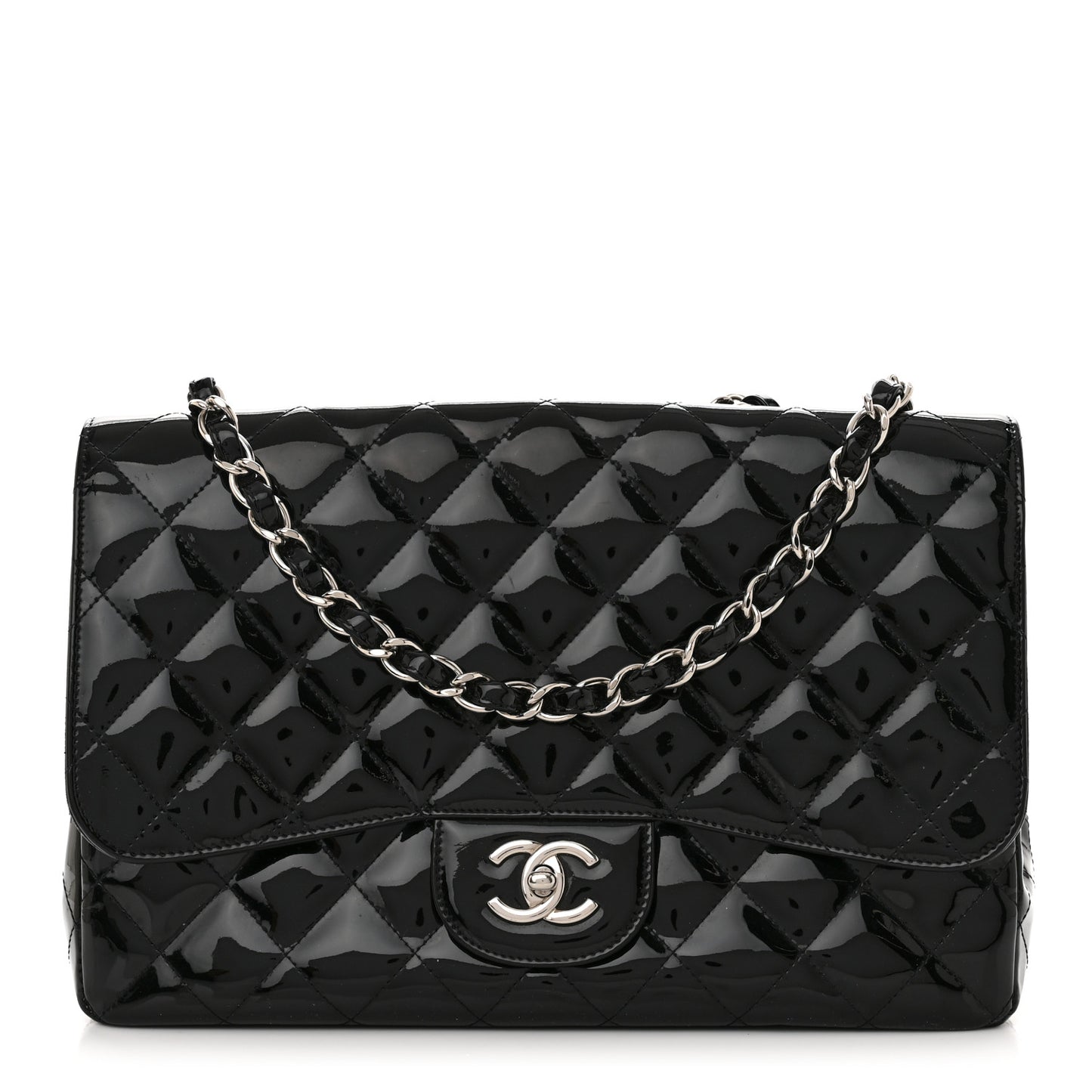 Patent Quilted Jumbo Single Flap Black