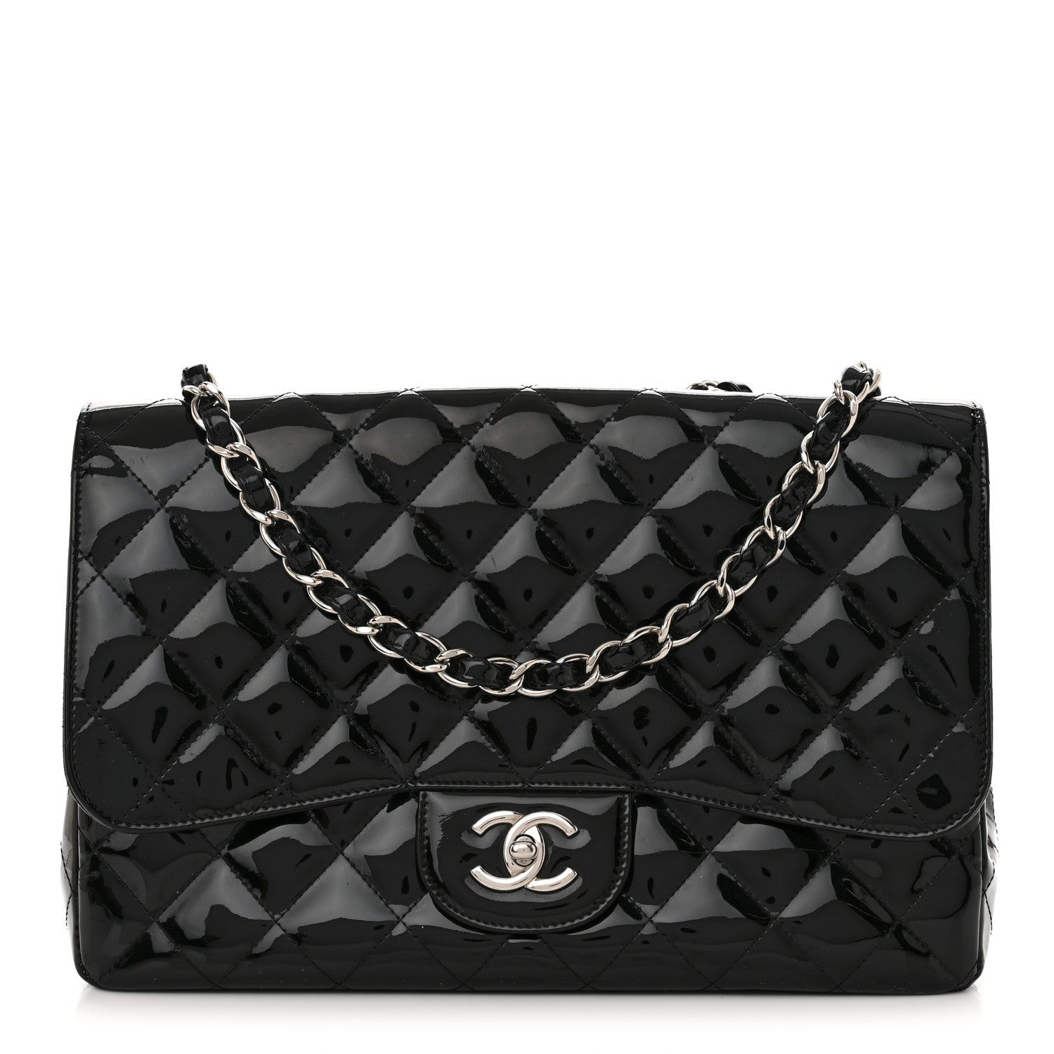 Chanel Patent Quilted Jumbo Single Flap Black 1 of 12