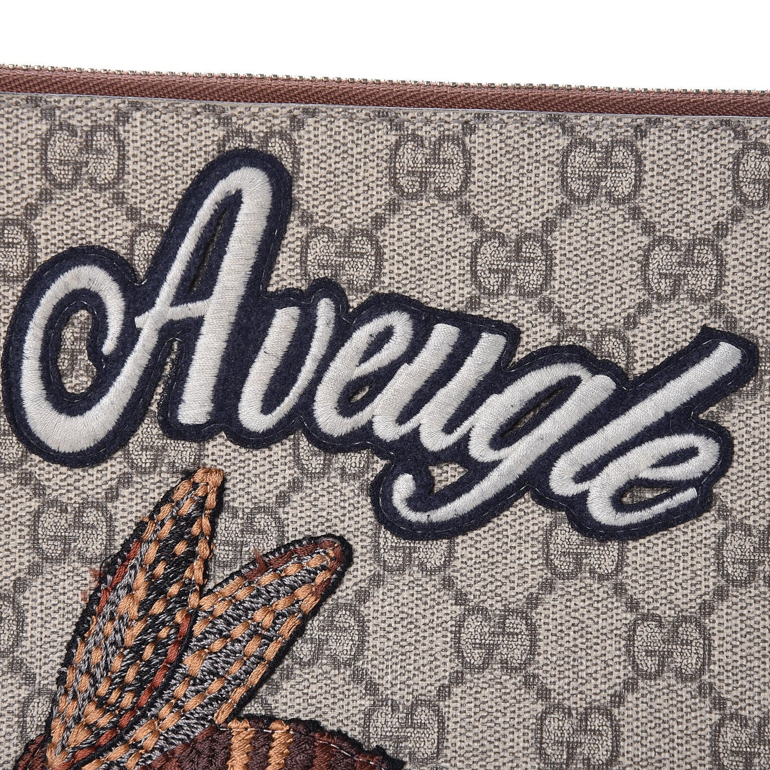 Gucci Calfskin GG Supreme Monogram Blind for Love Embroidered Large Zip Pouch Brown 11 of 12