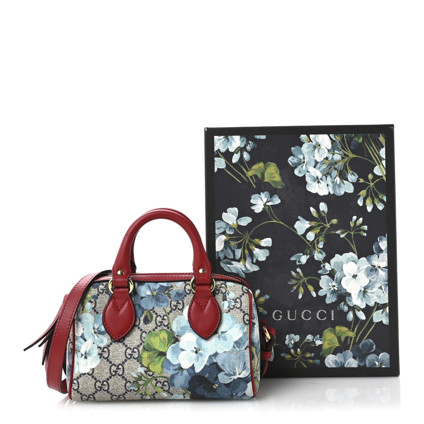 GG Supreme Monogram Blooms Mini Boston Navy Blue Hibiscus