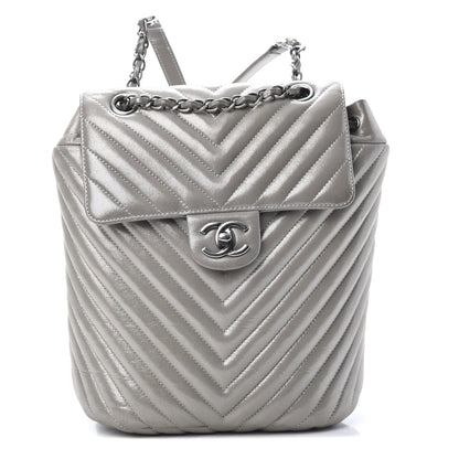 Chanel Metallic Calfskin Chevron Quilted Urban Spirit Backpack Silver 1 of 11