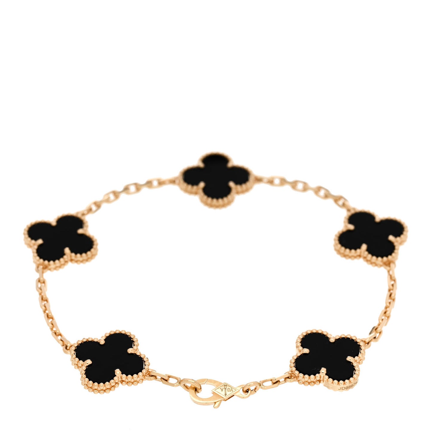 18K Yellow Gold Black Onyx 5 Motifs Vintage Alhambra Bracelet