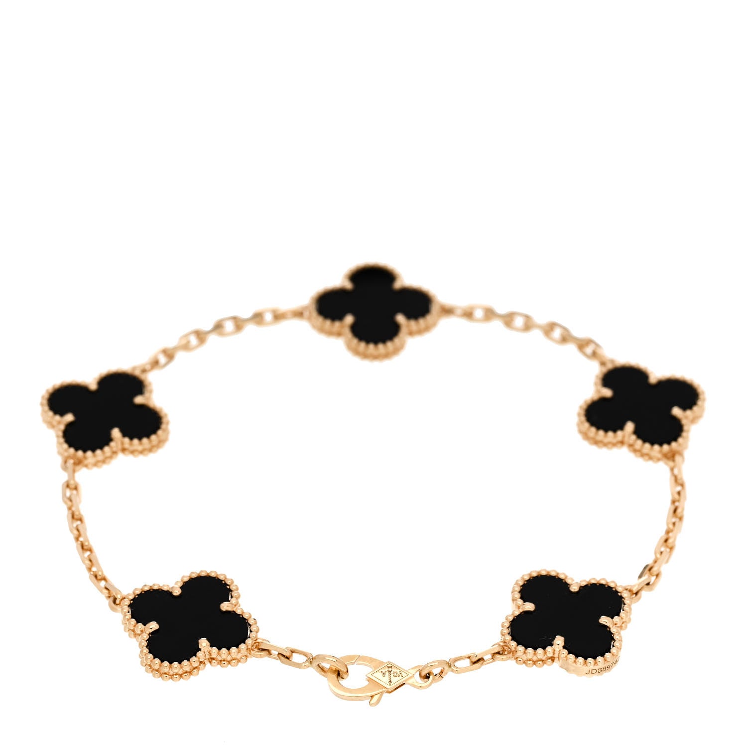 Van Cleef & Arpels 18K Yellow Gold Black Onyx 5 Motifs Vintage Alhambra Bracelet 2 of 5