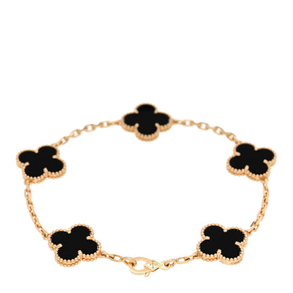 Van Cleef & Arpels 18K Yellow Gold Black Onyx 5 Motifs Vintage Alhambra Bracelet 2 of 5