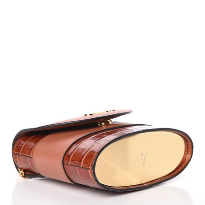 Chloe Calfskin Crocodile Embossed Small Aby Lock Chestnut Brown 4 of 8