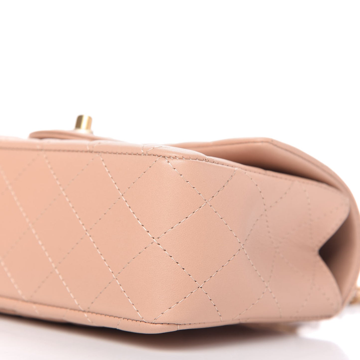 Lambskin Quilted Mini Top Handle Rectangular Flap Beige
